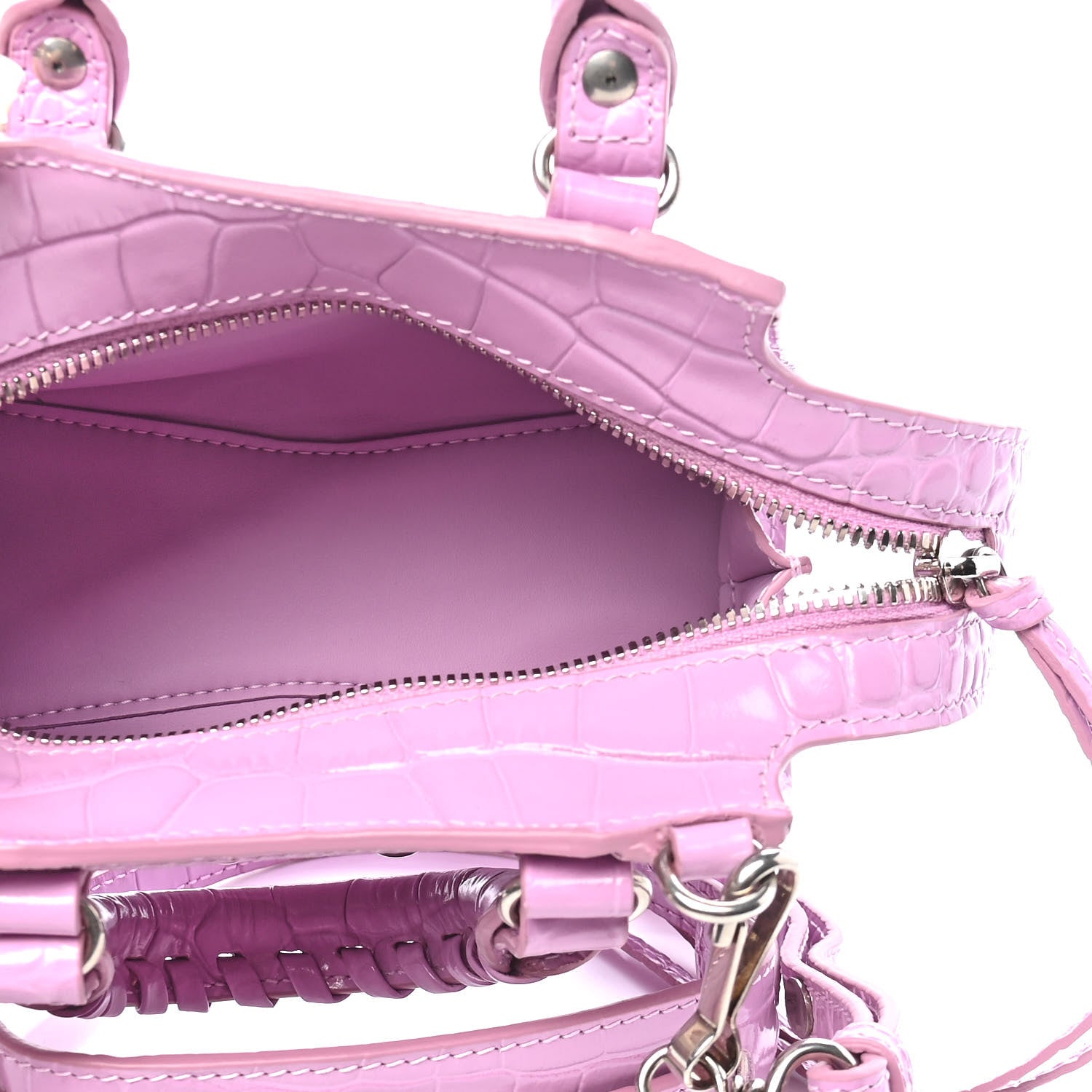 Balenciaga Calfskin Crocodile Embossed Neo Classic Silver Hardware Nano City Crossbody Lilac 4 of 7