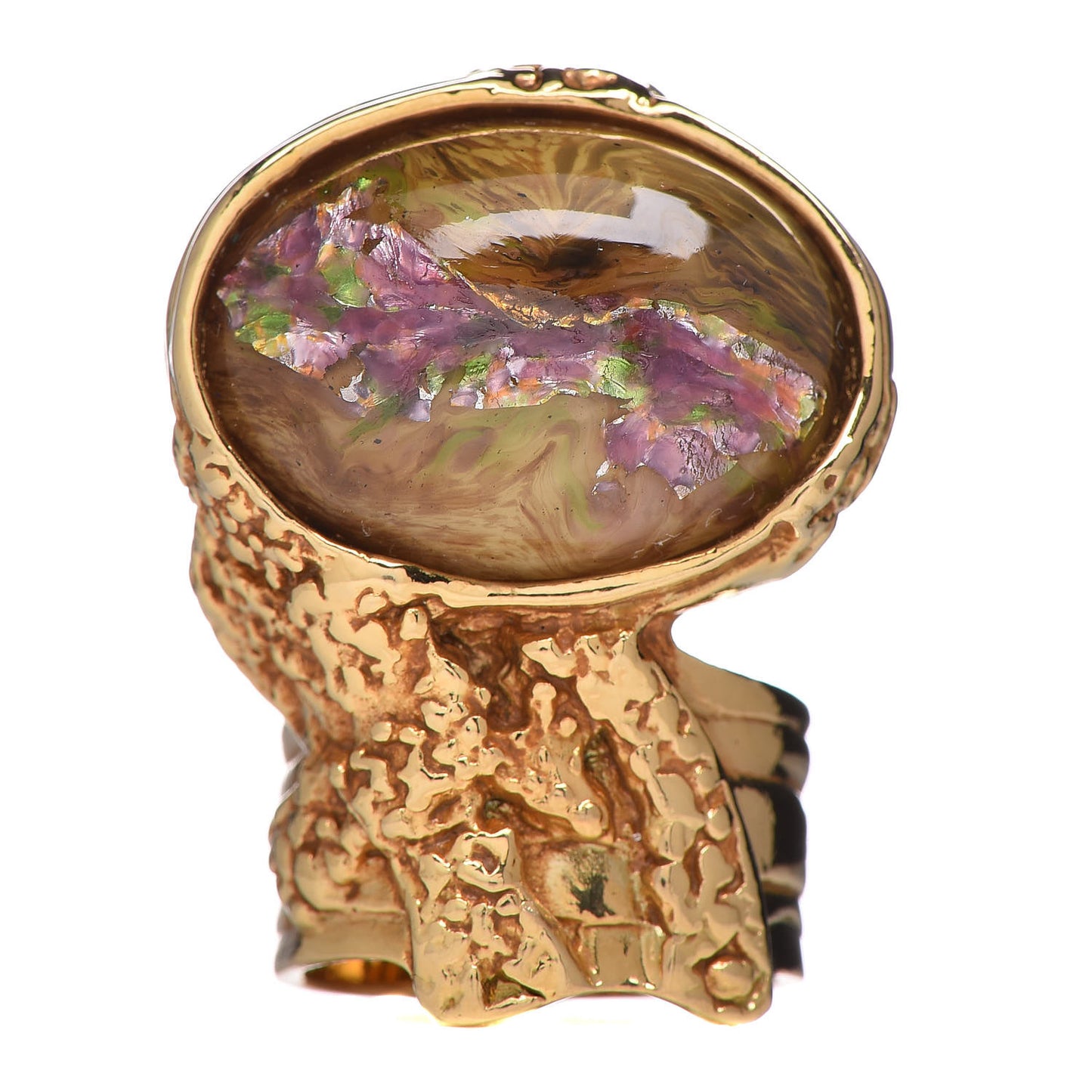 Glass Cabochon Arty Ovale Ring 8 Gold