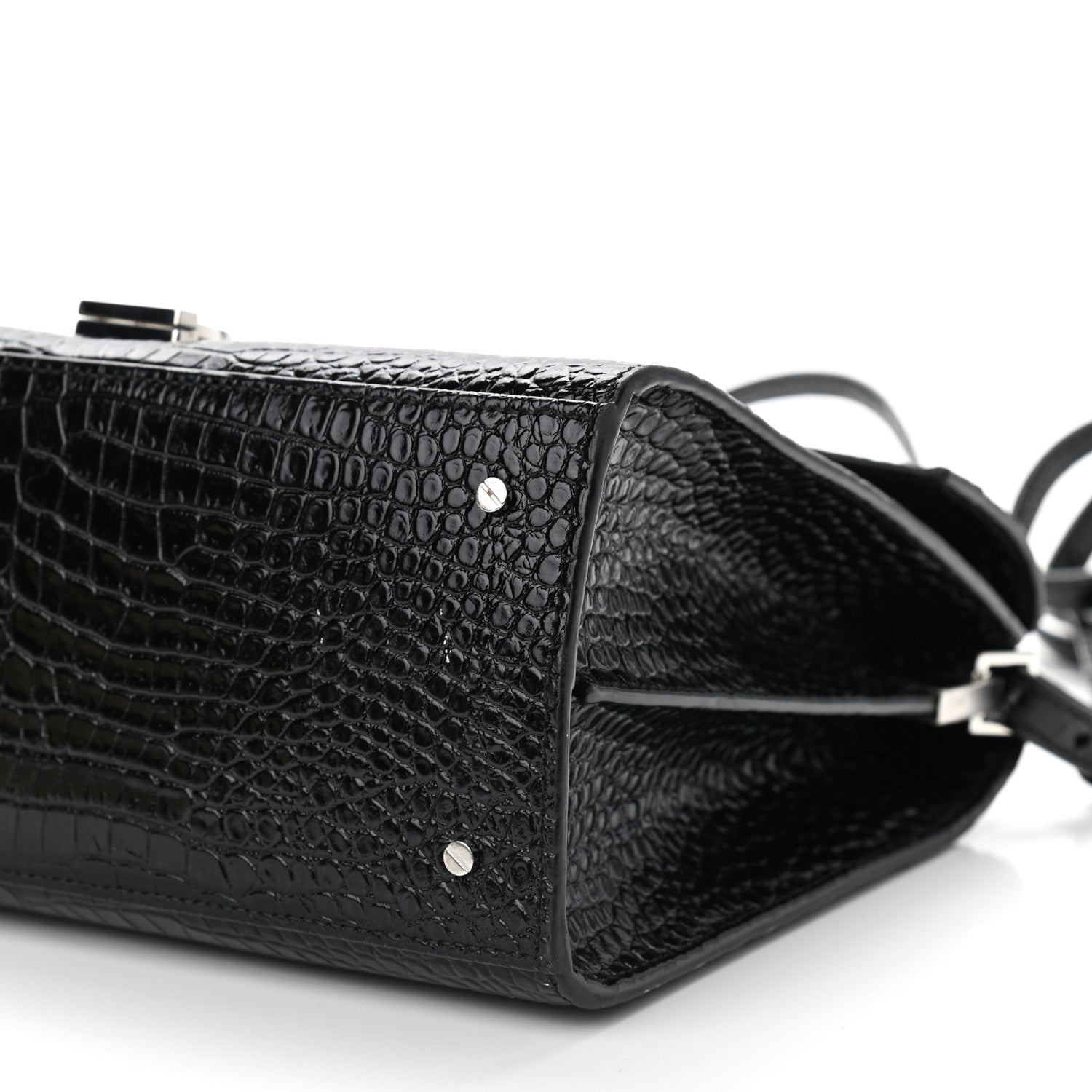 Saint Laurent Calfskin Crocodile Embossed Medium Classic Monogram Cassandra Top Handle Black Rouge Legion 8 of 11