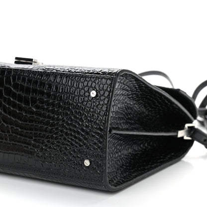 Saint Laurent Calfskin Crocodile Embossed Medium Classic Monogram Cassandra Top Handle Black Rouge Legion 8 of 11