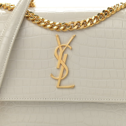 Saint Laurent Calfskin Crocodile Embossed Medium Monogram Sunset Blanc Vintage 8 of 11