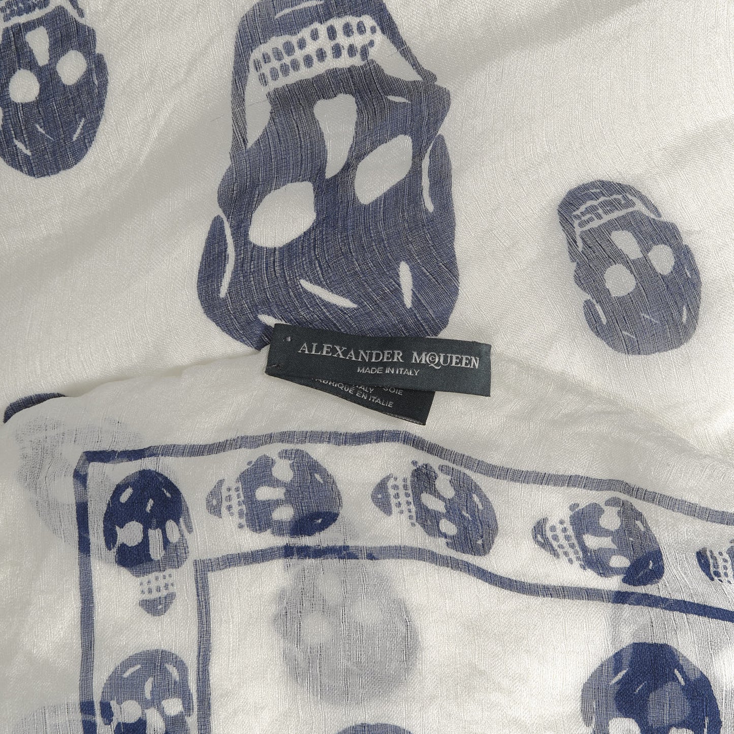 Silk Chiffon Skull Scarf Ivory Blue