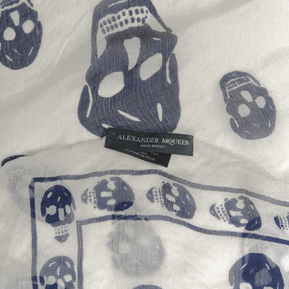 Alexander McQueen Silk Chiffon Skull Scarf Ivory Blue 3 of 3