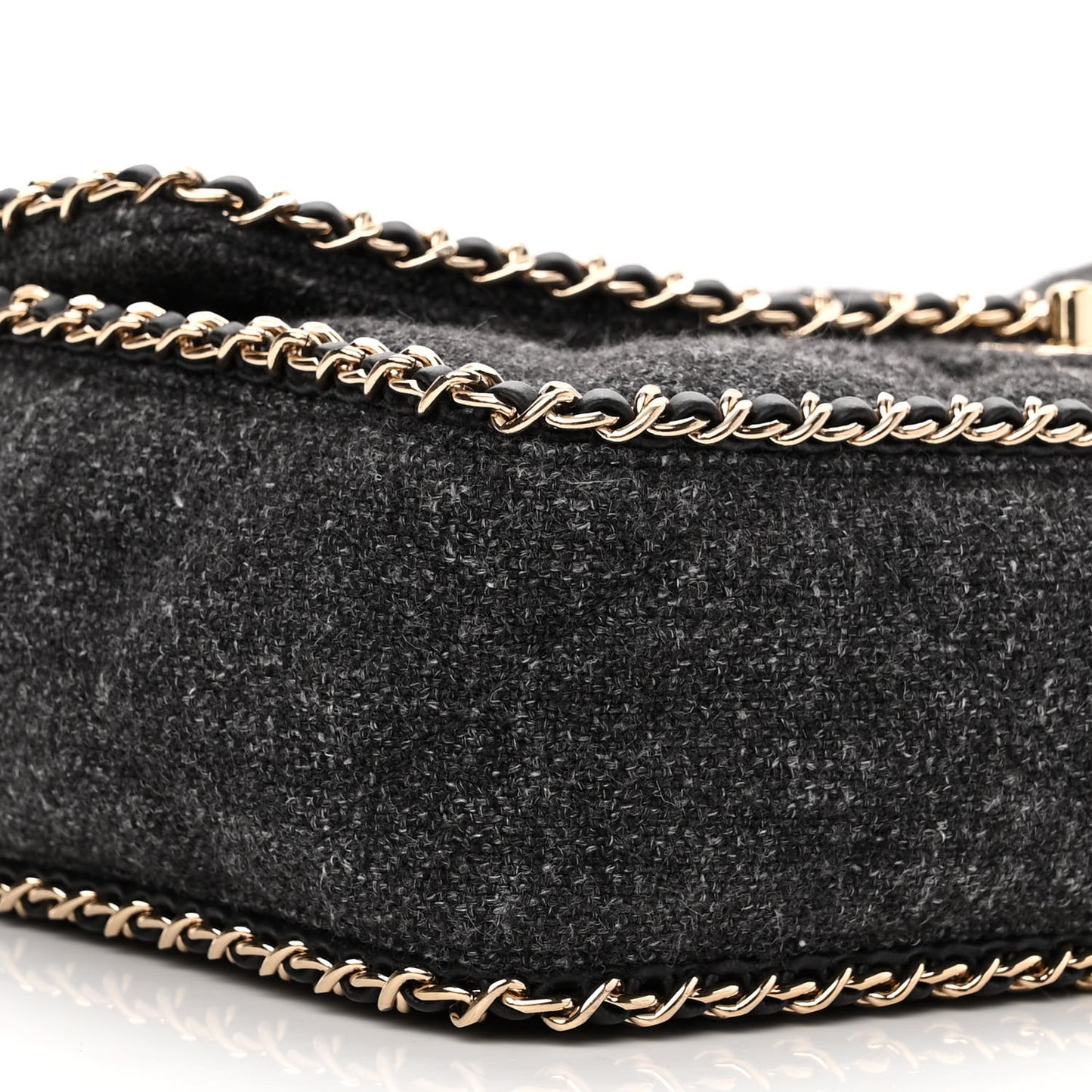 Wool Tweed Quilted Coco Neige Chain Around Flap Black