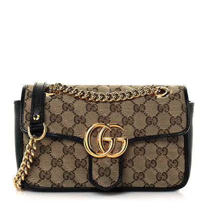 Gucci Monogram Matelasse Diagonal Mini GG Marmont Shoulder Bag Beige Black 1 of 16