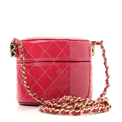 Chanel Patent Quilted Small Round Vanity With Chain Pink 3 of 10
