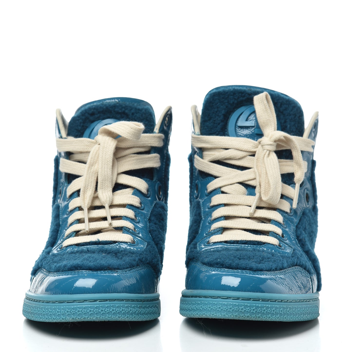 Patent Merino Wool High Top Sneakers 38 Deep Cobalt