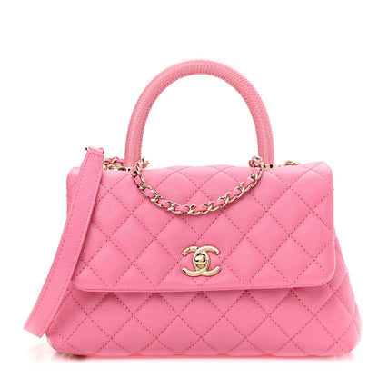 Chanel Caviar Lizard Embossed Quilted Mini Coco Handle Flap Pink 1 of 10