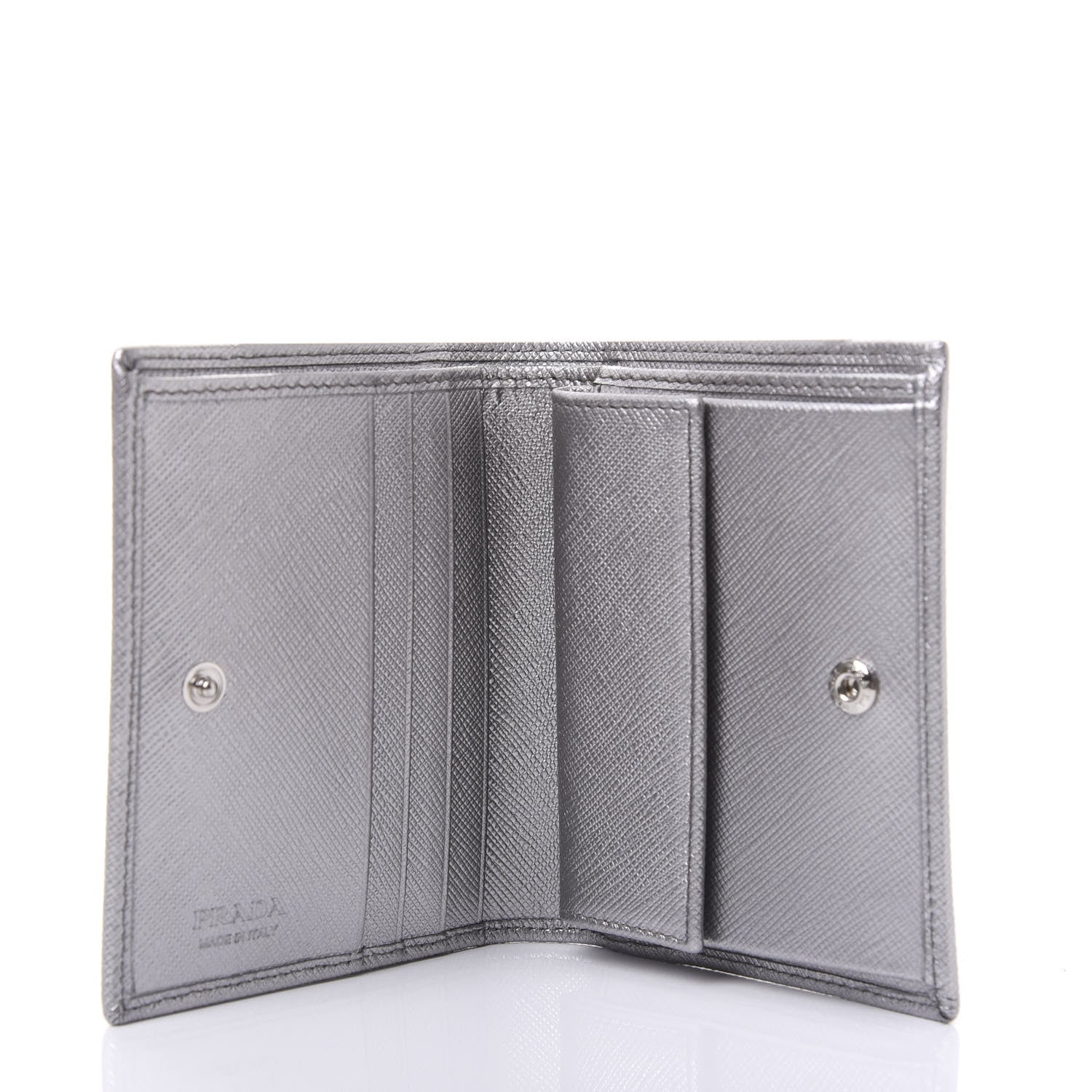 Prada Metallic Saffiano Metal Bi-Fold Wallet Silver 5 of 10