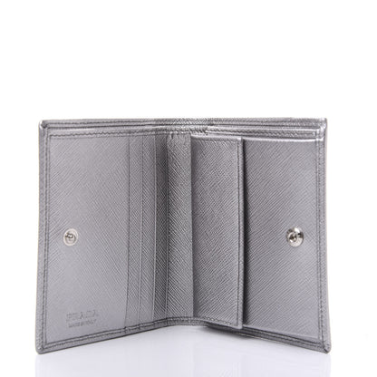 Prada Metallic Saffiano Metal Bi-Fold Wallet Silver 5 of 10
