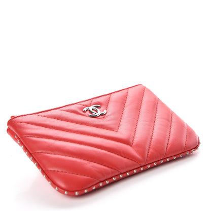 Chanel Lambskin Chevron Quilted Studded Small Cosmetic Case Red 4 of 12