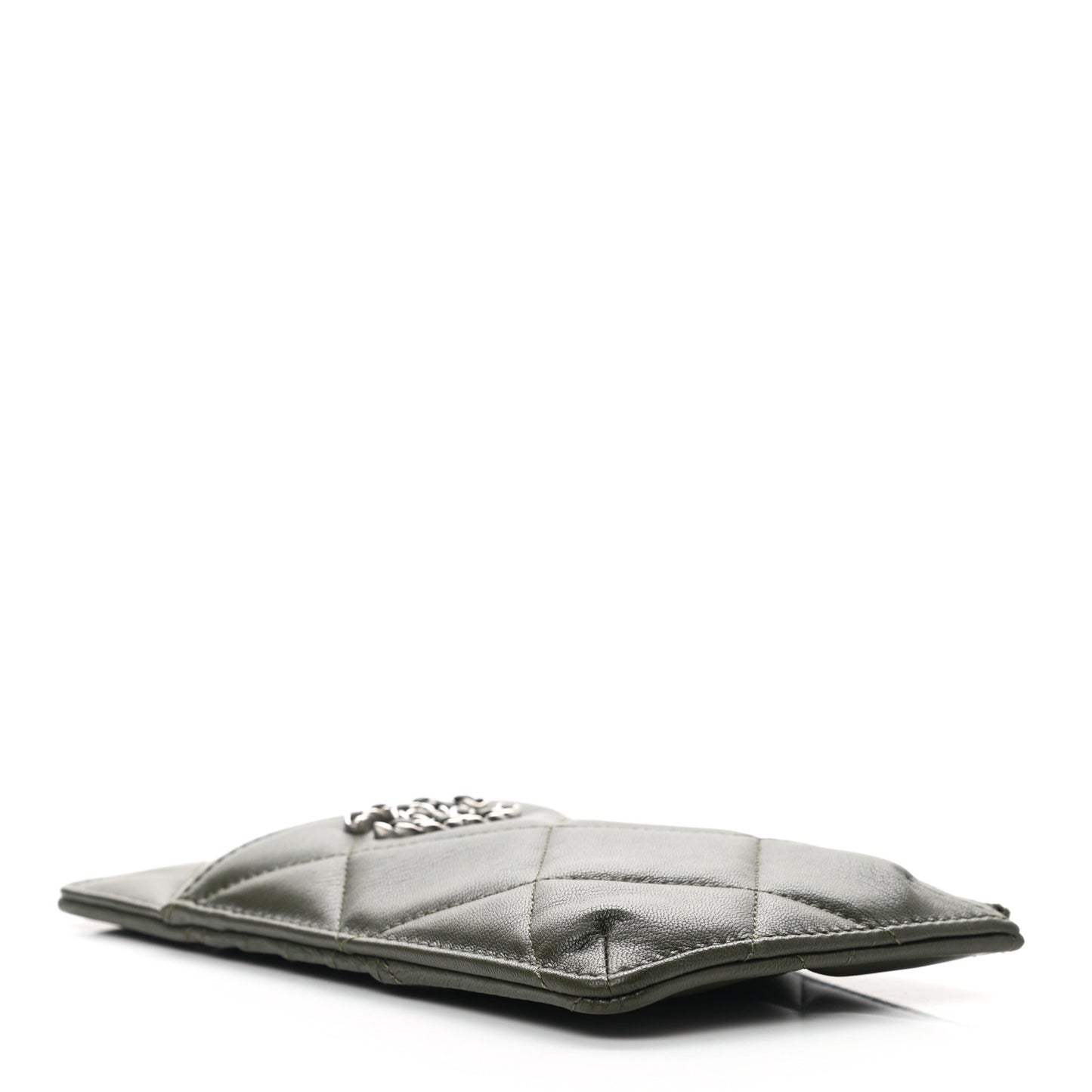 Lambskin Quilted Chanel 19 Phone and Card Holder Khaki