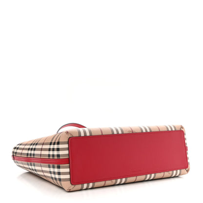 Burberry Grainy Calfskin Haymarket Check Small Reversible Tote Red 4 of 9