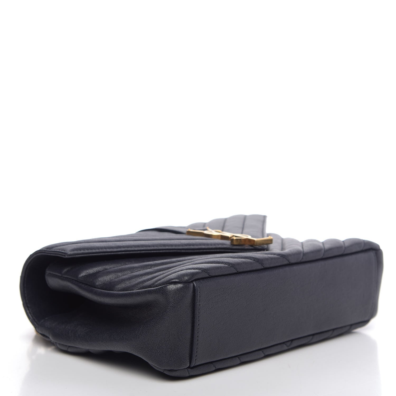 Saint Laurent Sheepskin Matelasse Chevron Monogram Medium College Bag Deep Marine 4 of 12