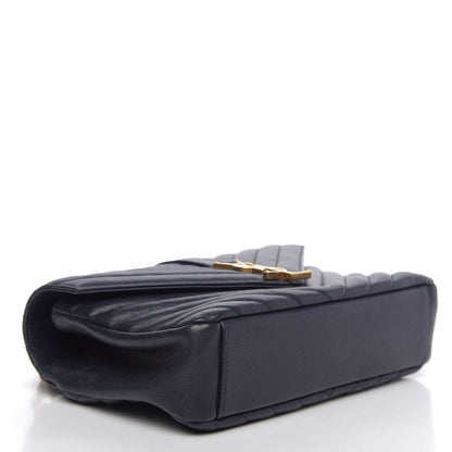 Saint Laurent Sheepskin Matelasse Chevron Monogram Medium College Bag Deep Marine 4 of 12