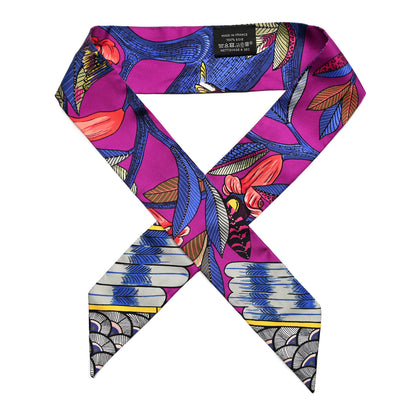 Hermes Silk Tree Of Song Twilly Fuchsia Bleu Rouge 1 of 4