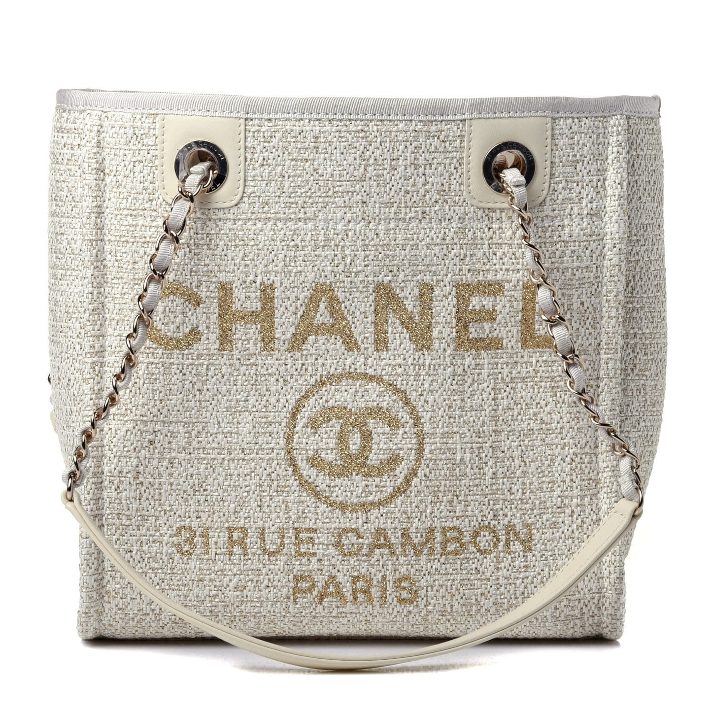 Lurex Boucle Mini Deauville Tote White