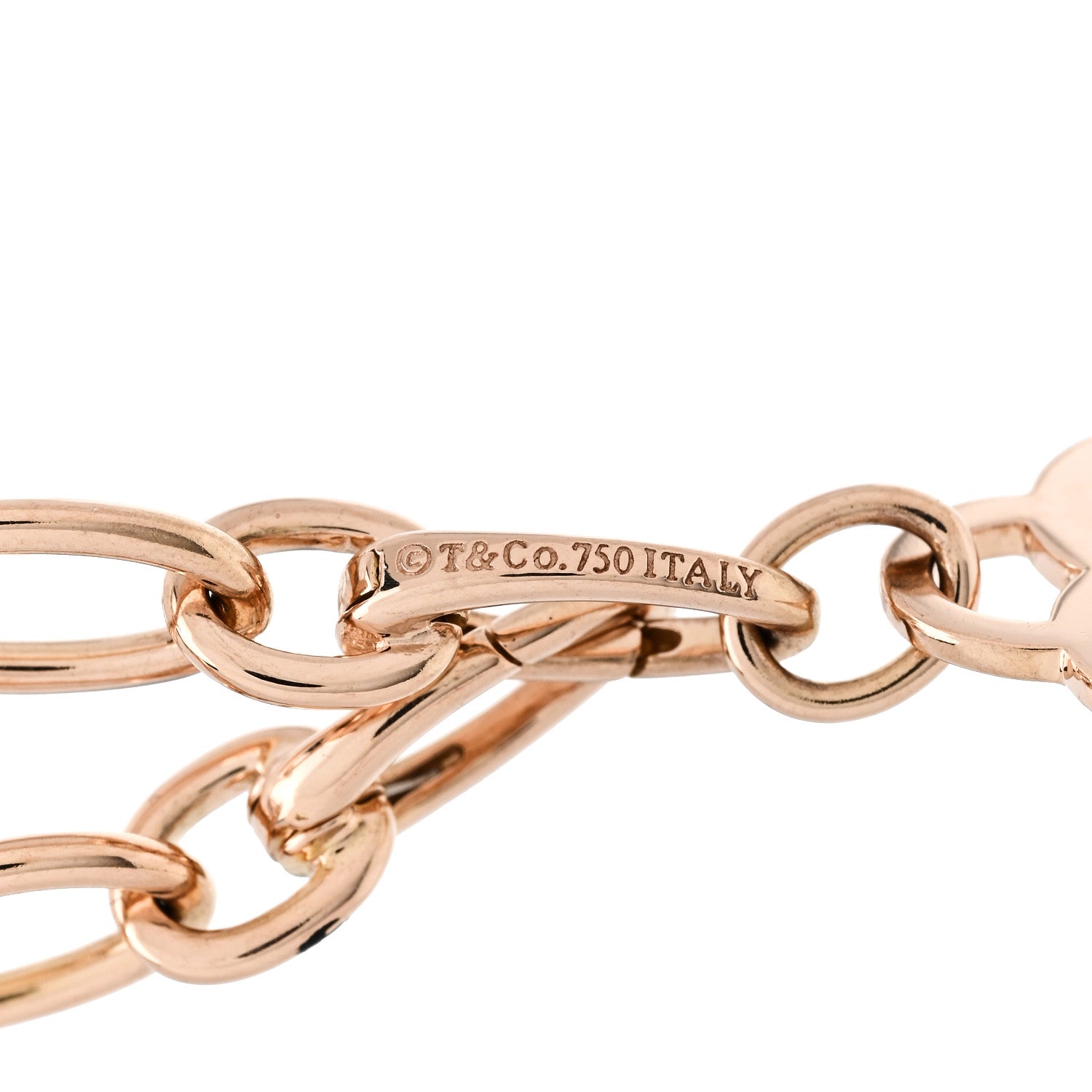 Tiffany 18K Rose Gold Diamond Tiffany Letter S Heart Tag Charm Clasping Oval Link Bracelet 4 of 4