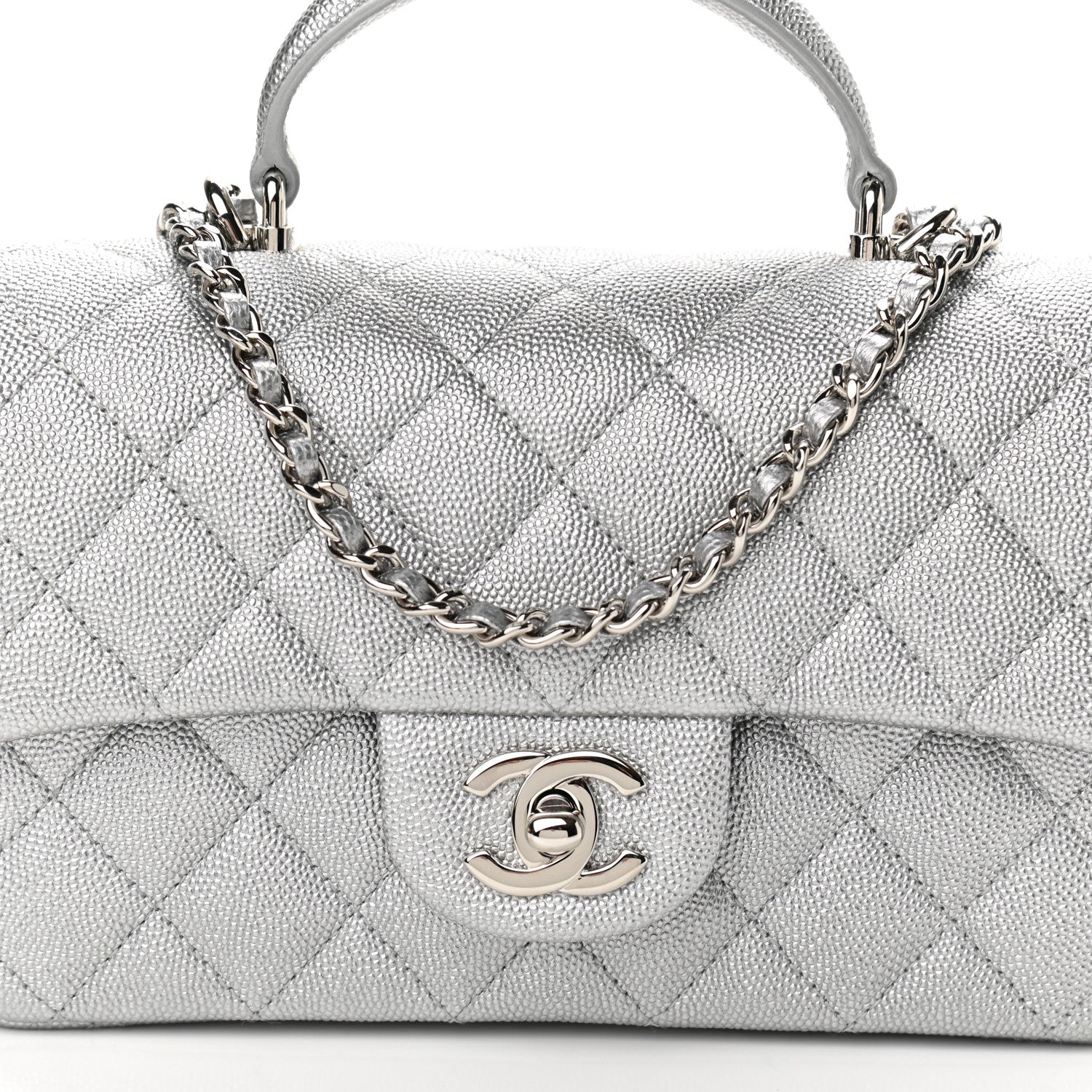 Chanel Metallic Caviar Quilted Mini Top Handle Rectangular Flap Silver 8 of 11