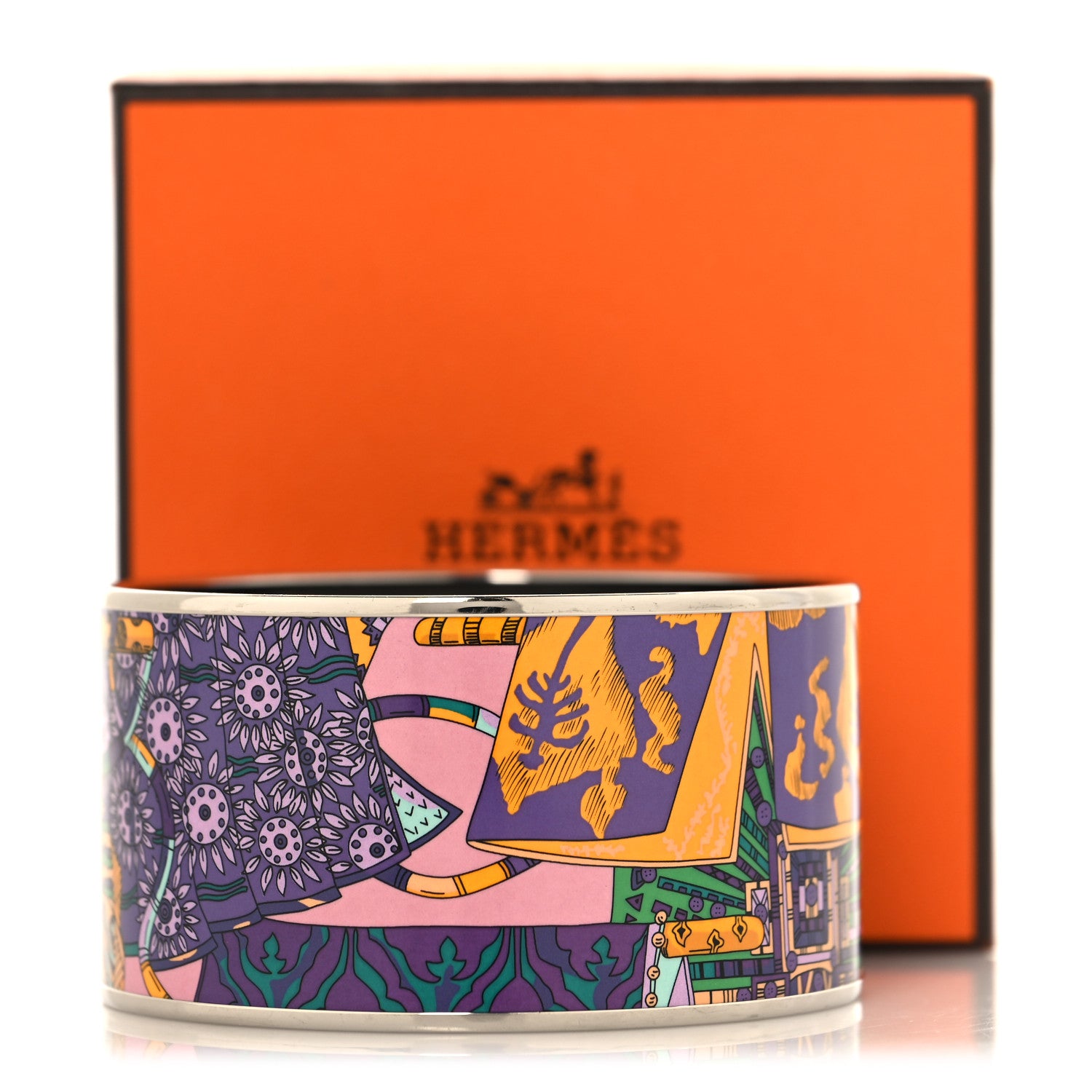 Hermes Enamel Printed Extra Wide Bracelet 70 Violet Multicolor