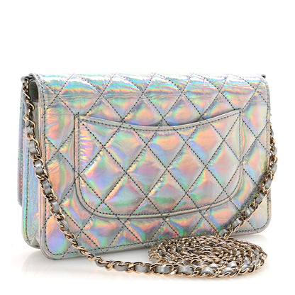 Chanel Iridescent Goatskin Quilted Wallet On Chain WOC Silver 3 of 12
