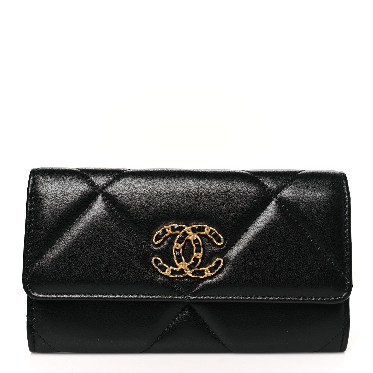 Lambskin Quilted Chanel 19 Flap Wallet Black