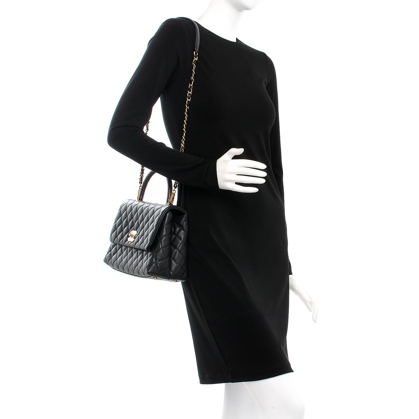 Caviar Lizard Quilted Small Coco Handle Flap Black