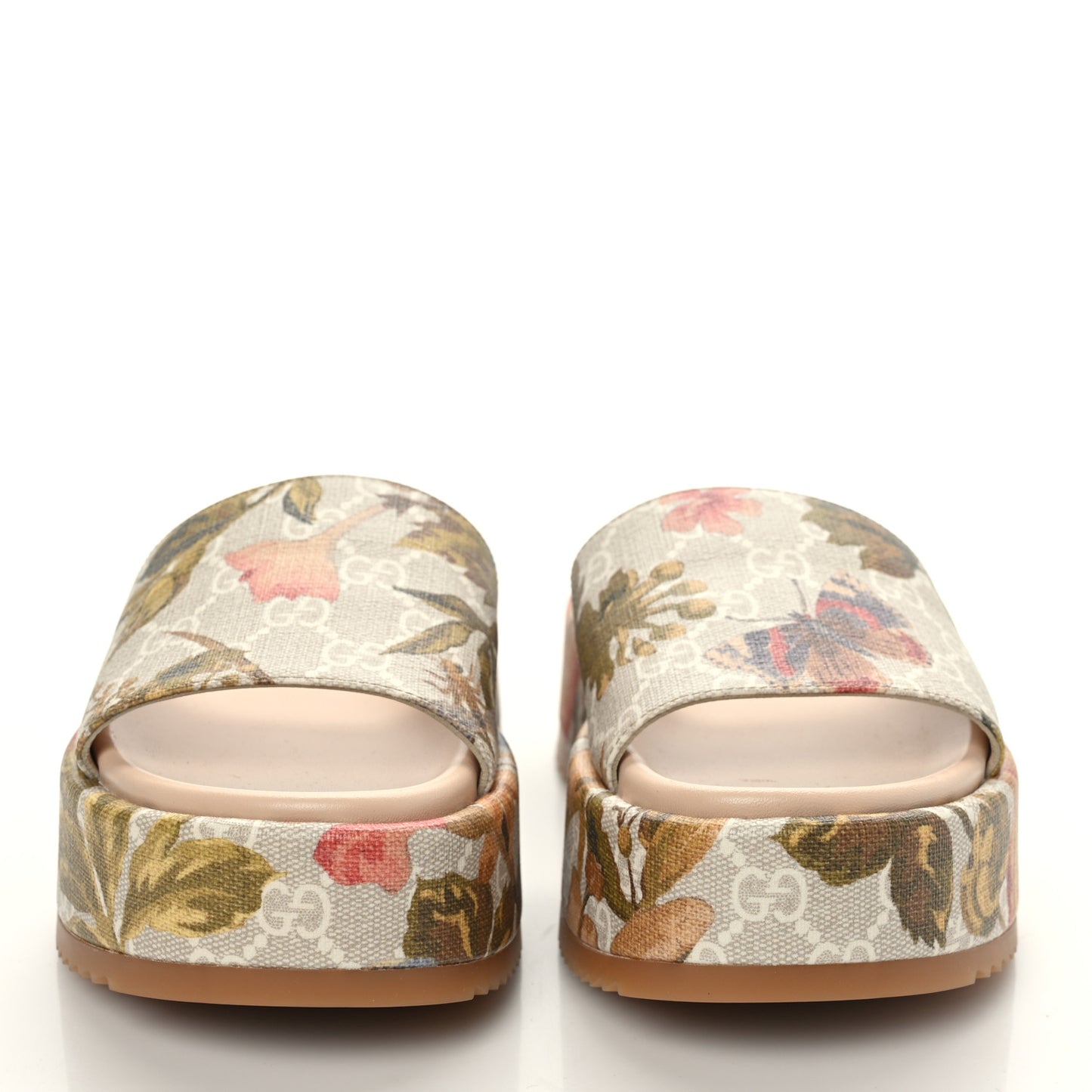 GG Supreme Monogram Water Flora Angelina Platform Slide Sandals 35 Beige White Multicolor