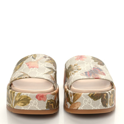 Gucci GG Supreme Monogram Water Flora Angelina Platform Slide Sandals 35 Beige White Multicolor 2 of 9