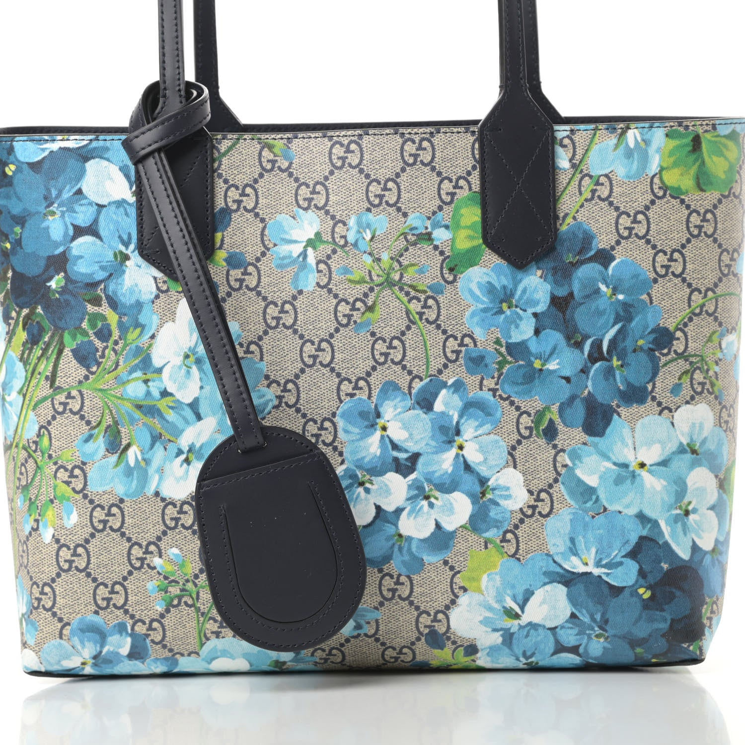 Gucci GG Supreme Monogram Blooms Small Reversible Tote Beige Blue Navy 10 of 14