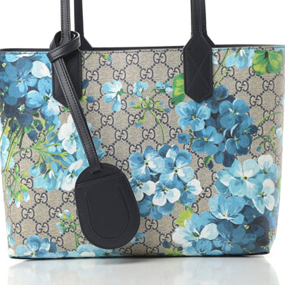 Gucci GG Supreme Monogram Blooms Small Reversible Tote Beige Blue Navy 10 of 14