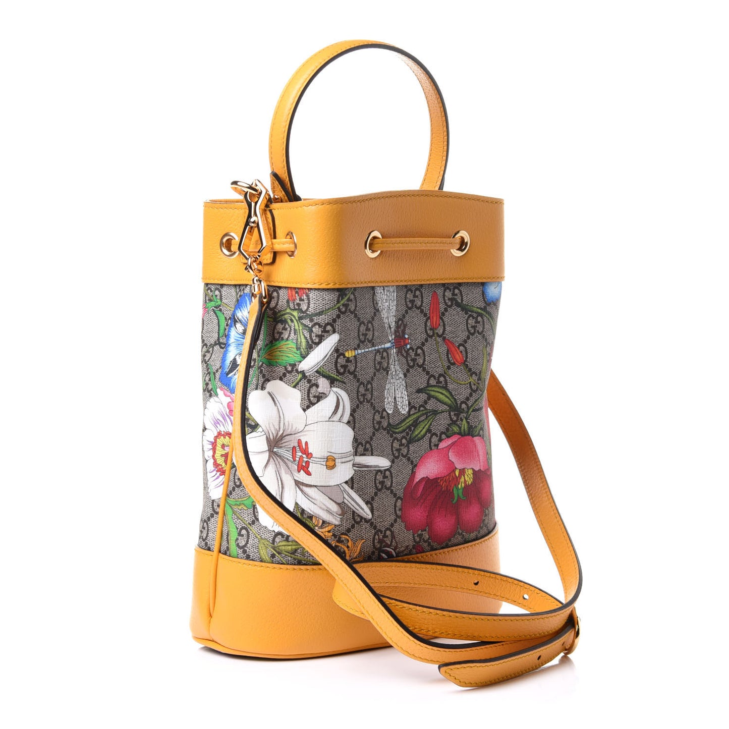 GG Supreme Monogram Flora Small Ophidia Bucket Bag Beige Multicolor Crop