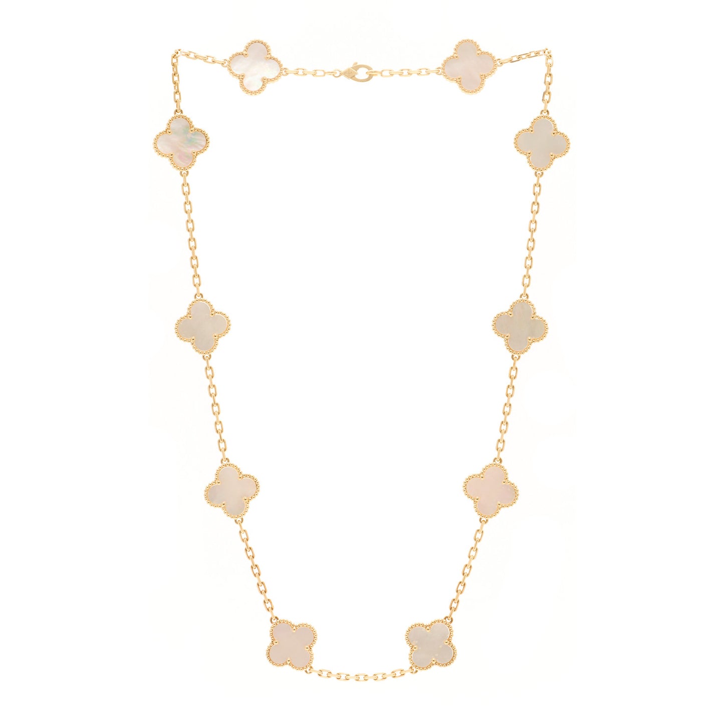 18K Yellow Gold Mother of Pearl 10 Motifs Vintage Alhambra Necklace