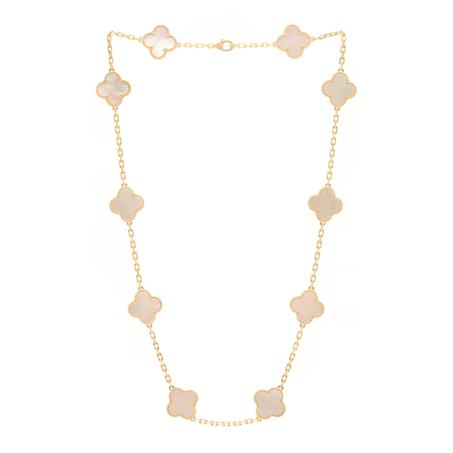Van Cleef & Arpels 18K Yellow Gold Mother of Pearl 10 Motifs Vintage Alhambra Necklace 3 of 5