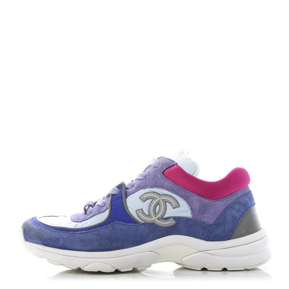 Chanel Nylon Lambskin Suede Calfskin CC Sneakers 36.5 Light Blue 1 of 10