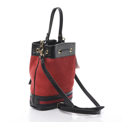 Gucci Suede Patent Web Small Ophidia Bucket Bag Hibiscus Red Black 2 of 8