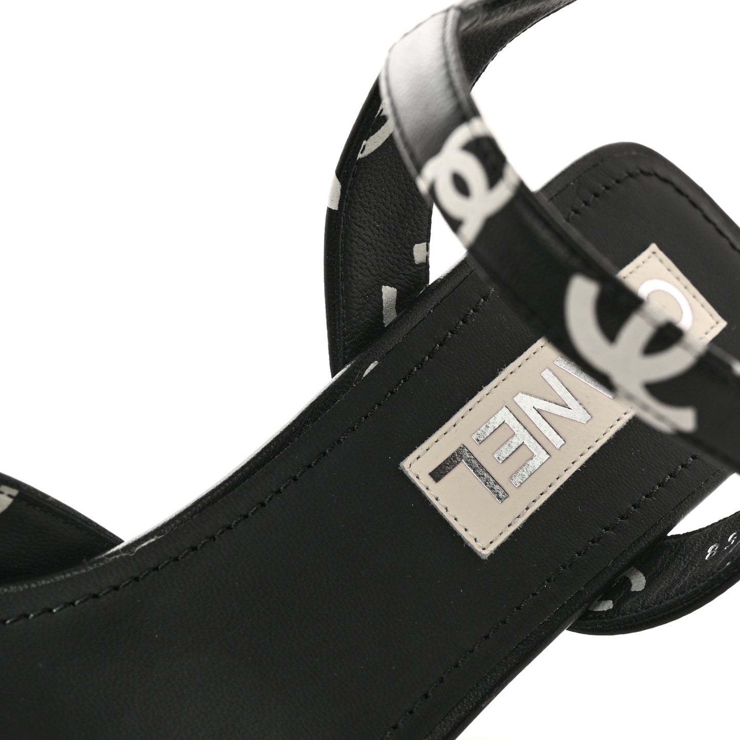Printed Lambskin CC Platform Sandals 39.5 Black White