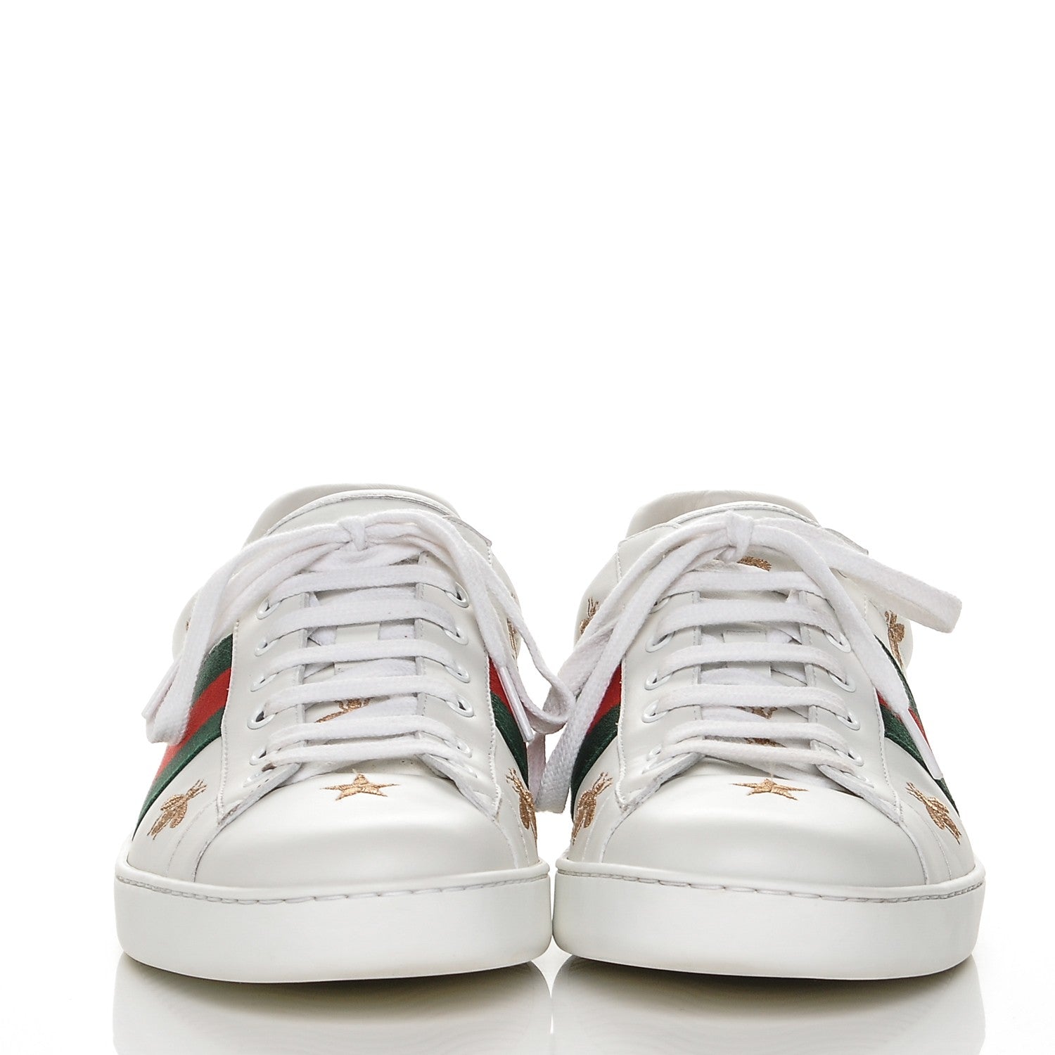Gucci Calfskin Ayers Web Bee Star Embroidered Mens Ace Sneakers 11 White Green 2 of 8
