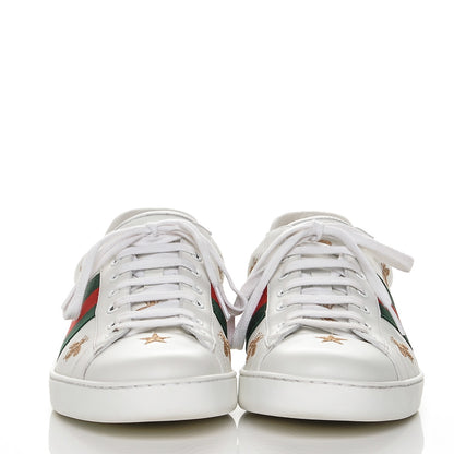 Gucci Calfskin Ayers Web Bee Star Embroidered Mens Ace Sneakers 11 White Green 2 of 8