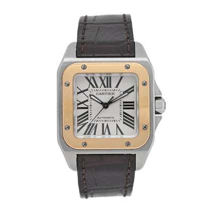 Cartier Stainless Steel 18K Yellow Gold 33mm Santos 100 Automatic Watch Brown 1 of 4