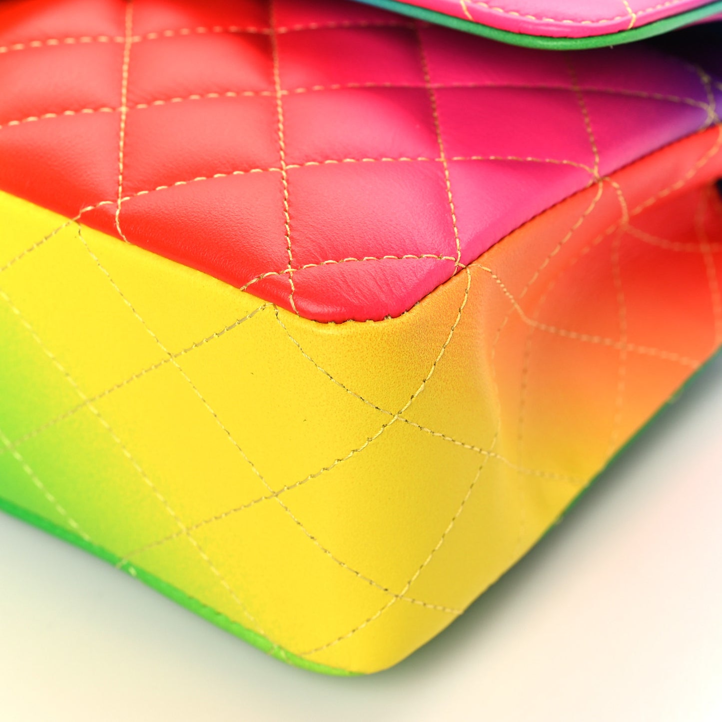 Calfskin Quilted Medium Rainbow Double Flap Multicolor