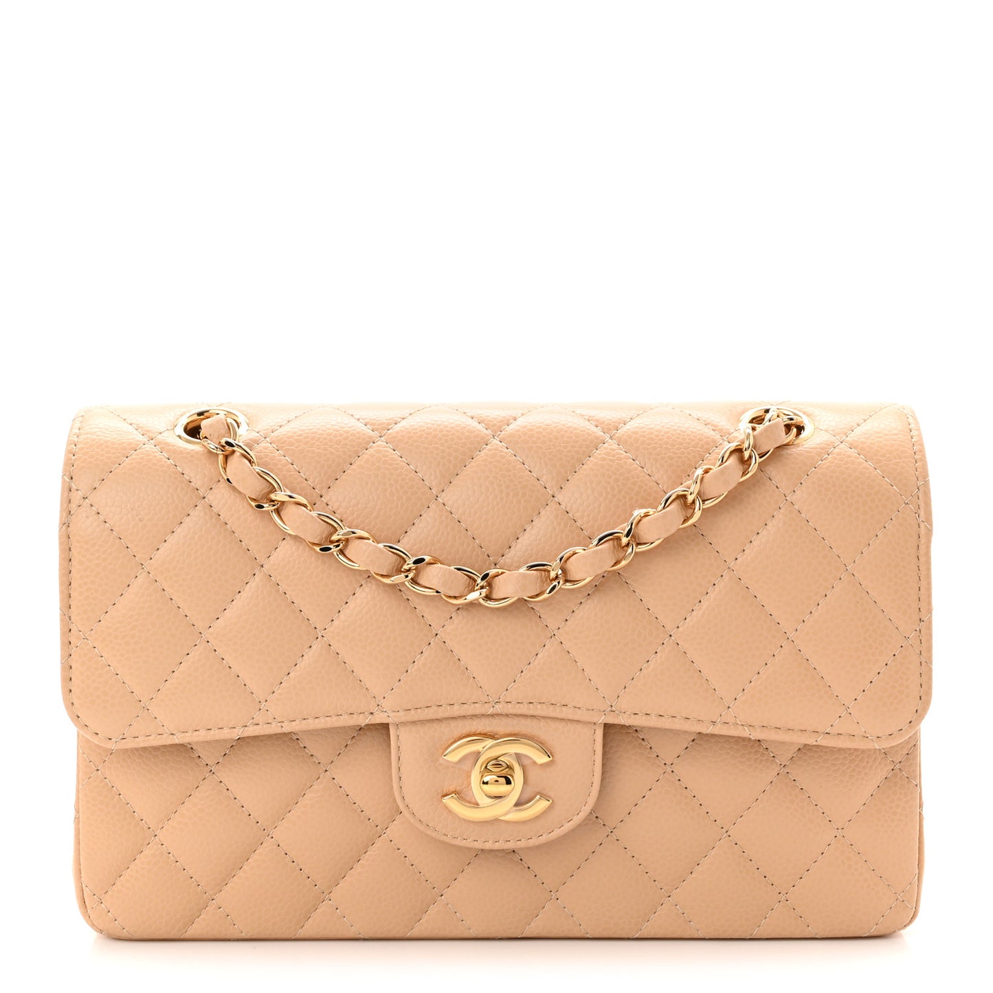 Caviar Quilted Small Double Flap Beige
