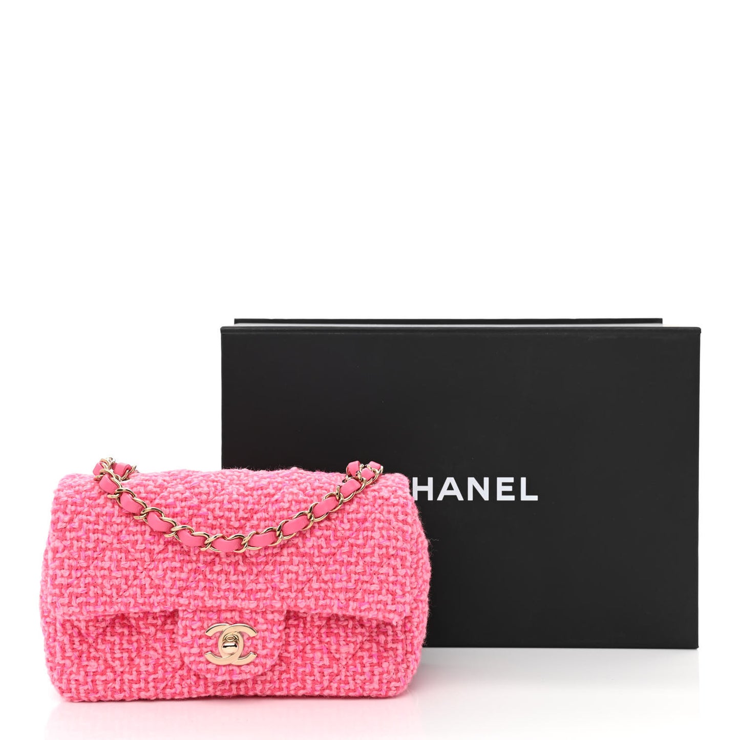 Wool Tweed Quilted Mini Rectangular Flap Dark Pink Fuchsia