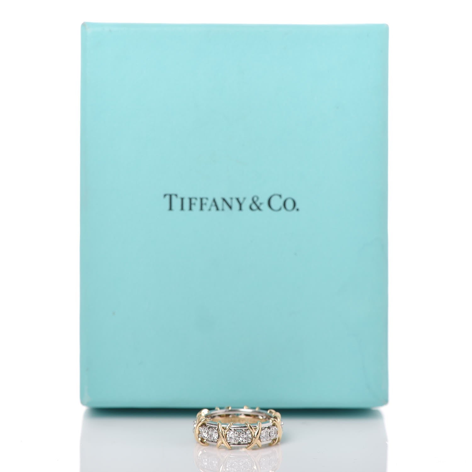 Tiffany 18K Yellow Gold Platinum Diamond Schlumberger Sixteen Stone Ring 50 5.25 5 of 5