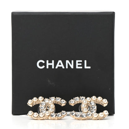 Chanel Crystal Pearl CC Dazzling Domino Earrings Gold 5 of 5