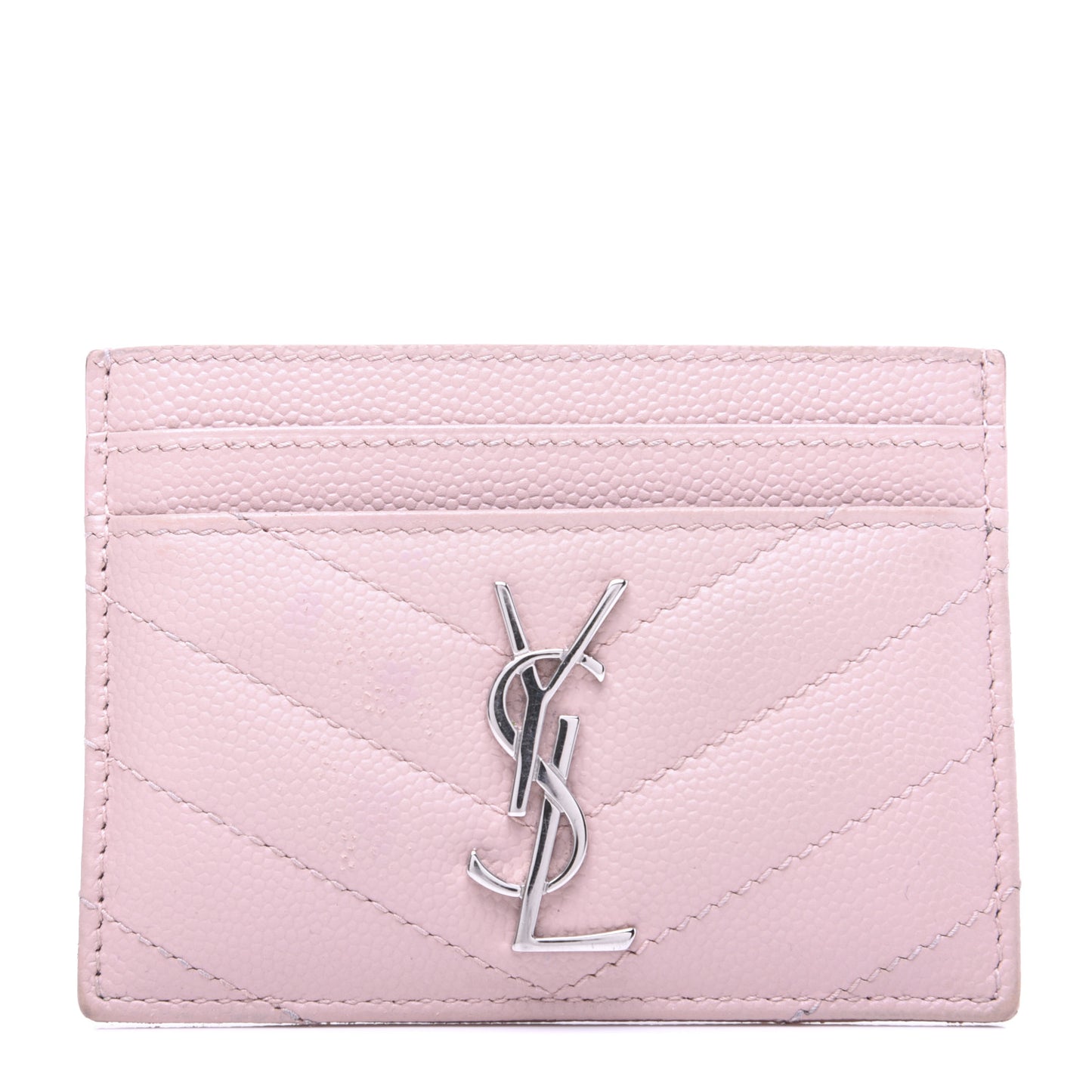 Grain De Poudre Matelasse Chevron Monogram Credit Card Case Pale Pink