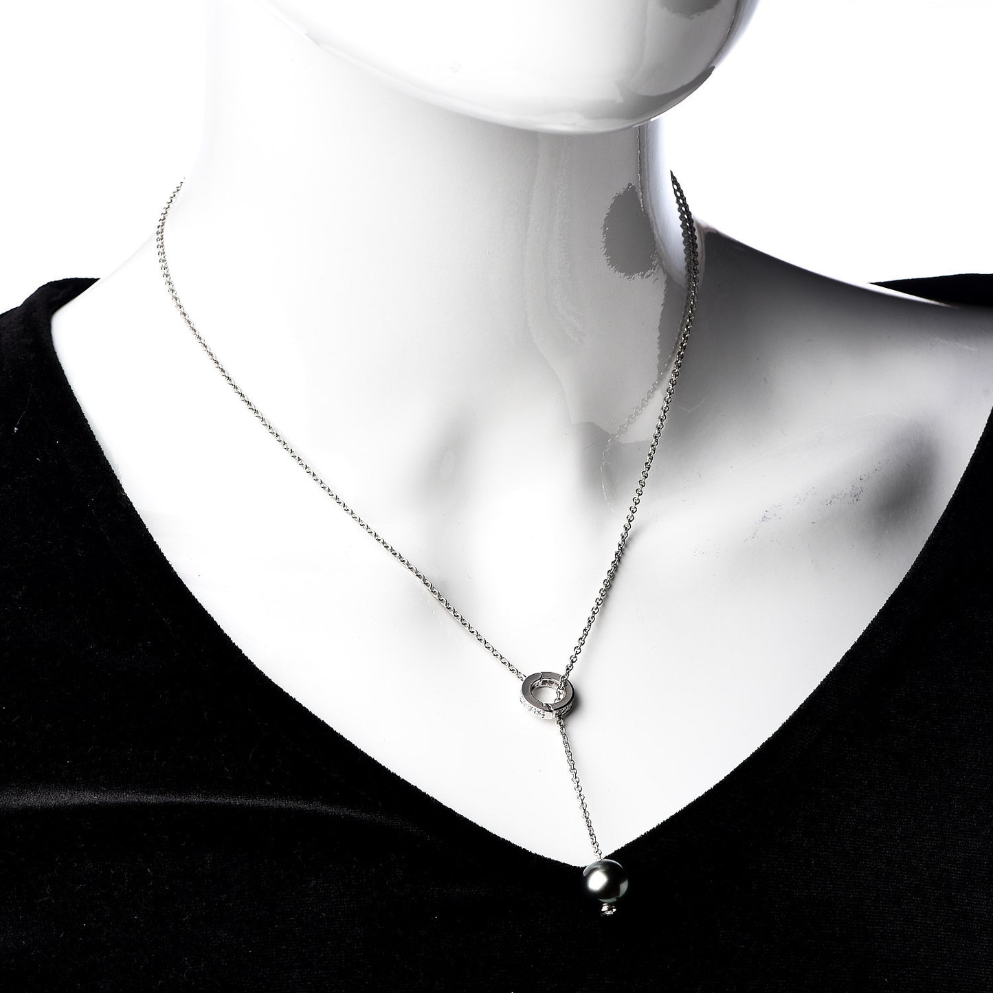 18K White Gold Diamond Black South Sea Pearl 10mm Pearls In Motion Lariat Necklace