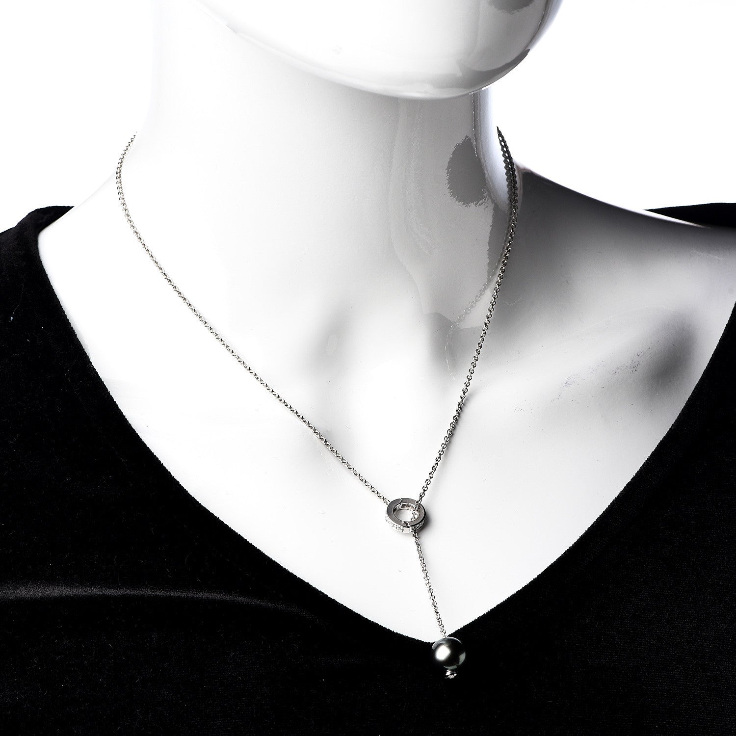 Mikimoto 18K White Gold Diamond Black South Sea Pearl 10mm Pearls In Motion Lariat Necklace 2 of 4