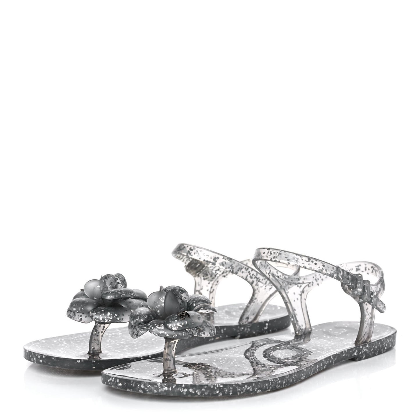 Jelly Camellia Glitter Thong Sandals 38 Grey