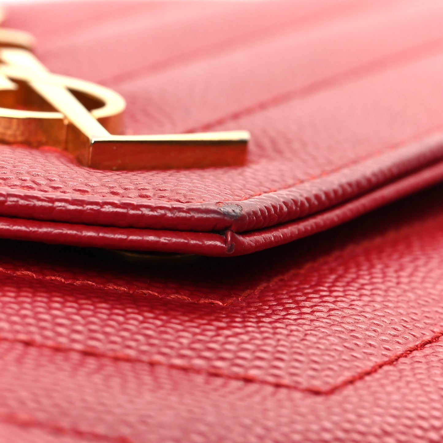 Grain De Poudre Matelasse Chevron Monogram Envelope Chain Wallet New Red